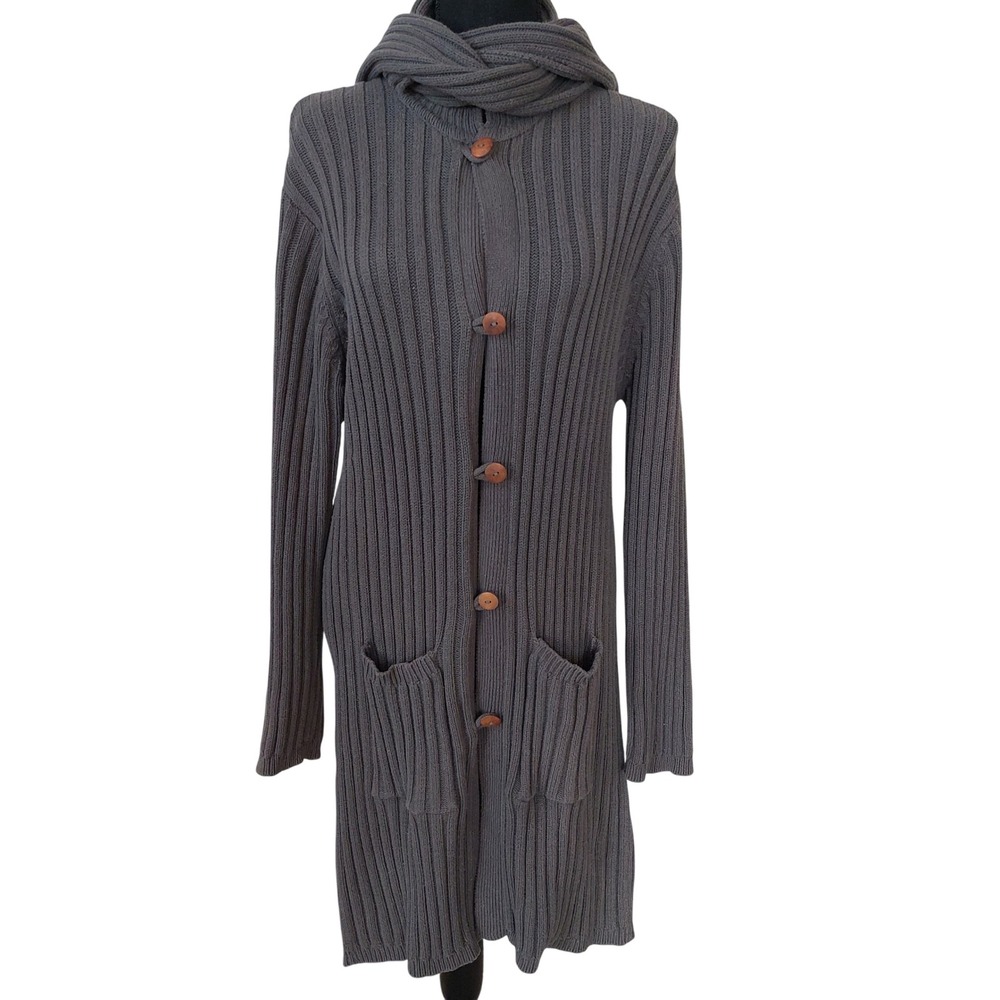 Maurice Sasson Ribbed Knit Long Thick Cardigan Sweater‎  Cotton Size Large